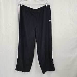 Vintage Adidas 3 Stripe Wide Leg Track Pants Women's XL Black White Ankle Zipper